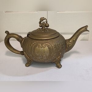 Ornate Hand Chased Vintage Silver On Copper Teapot